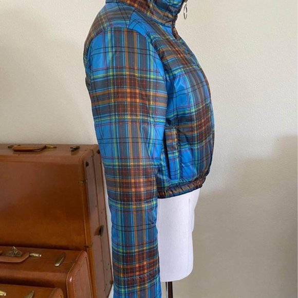 Wild Fable Blue Plaid 70s Style Retro Puffer Jacke - Picture 3 of 8